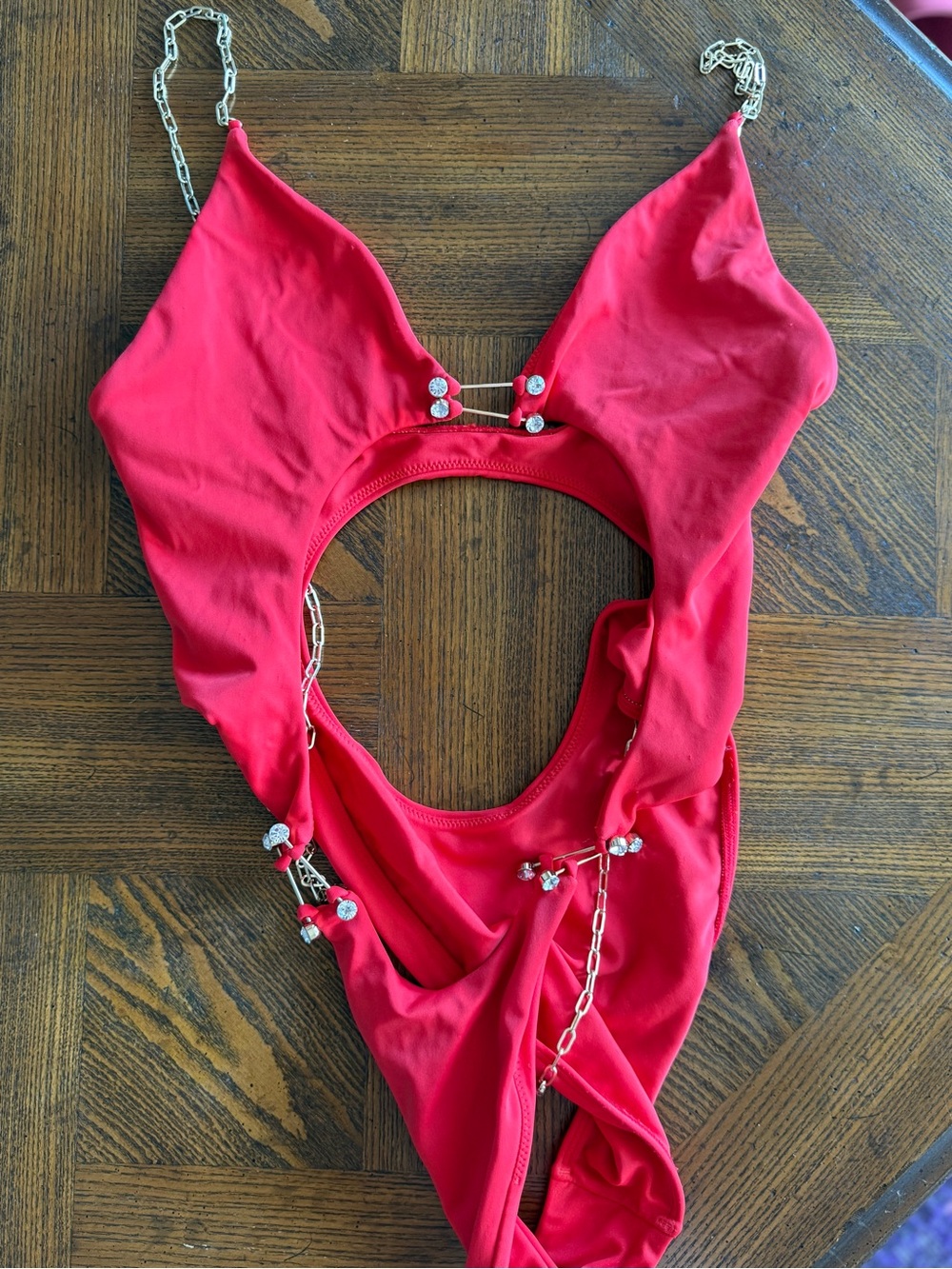 Red One piece edgy bikini beach bunny sz S